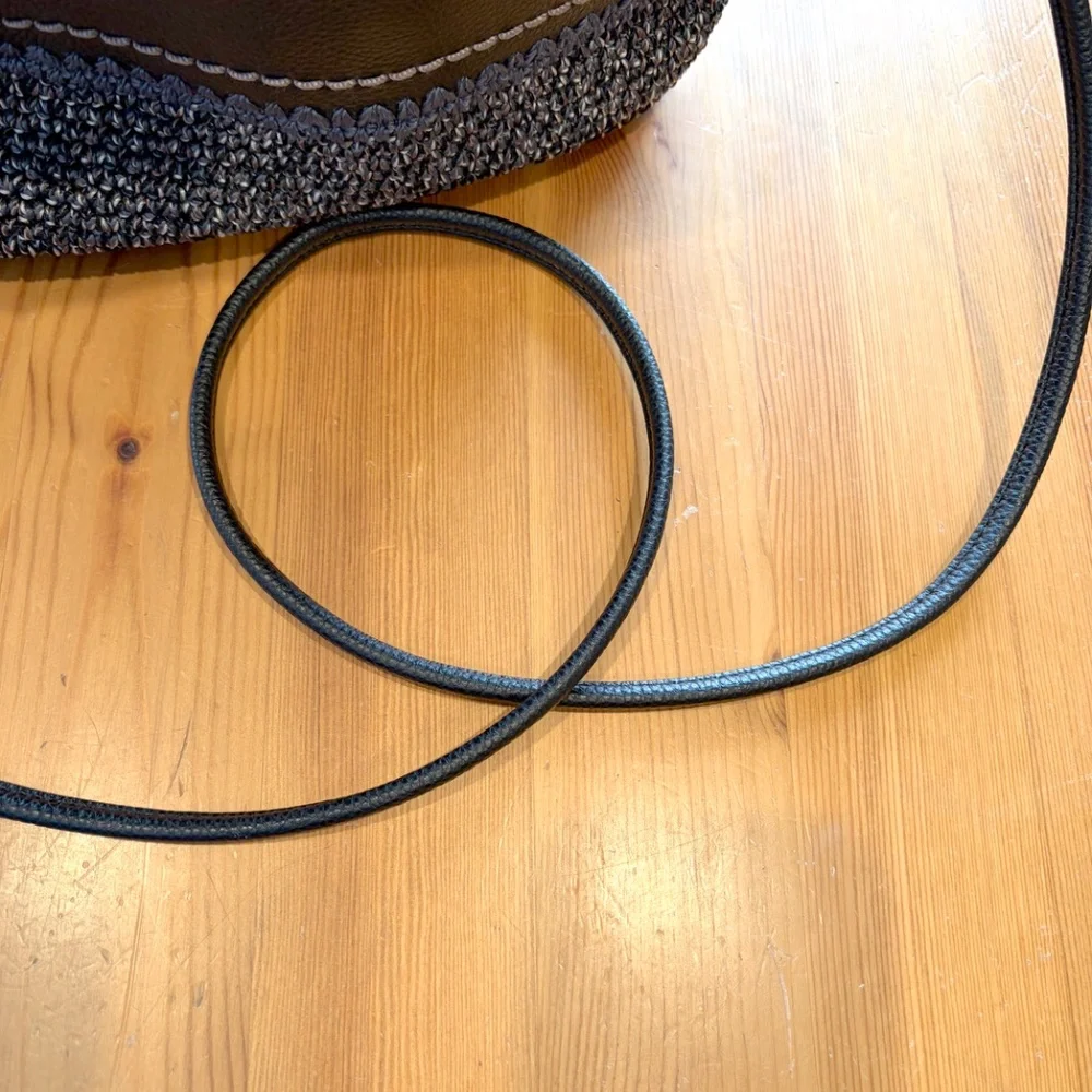 The Sak Crossbody‎ Bag -  Black Leather with Black and Tan Crochet Knit Twill - Picture 5 of 8